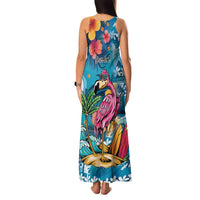 Hawaiian Flamingo Hibiscus Personalised Family Matching Tank Maxi Dress and Hawaiian Shirt Blue Summer Tropical Flowers LT9 - Polynesian Pride