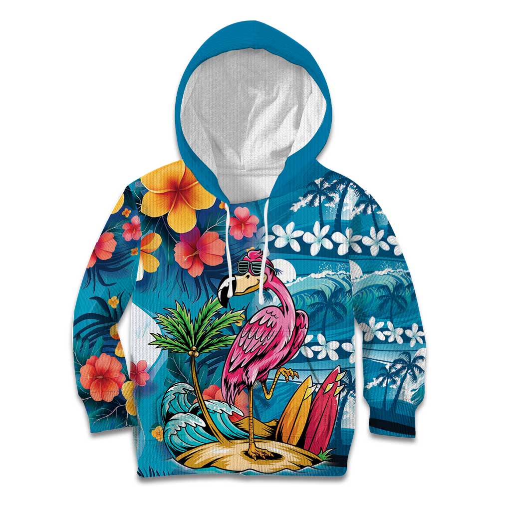 Hawaiian Flamingo Hibiscus Personalised Kid Hoodie Blue Summer Tropical Flowers LT9 Hoodie Blue - Polynesian Pride