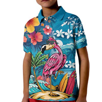 Hawaiian Flamingo Hibiscus Personalised Kid Polo Shirt Blue Summer Tropical Flowers LT9 Kid Blue - Polynesian Pride