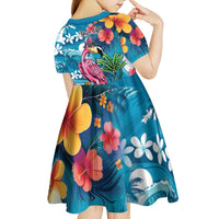 Hawaiian Flamingo Hibiscus Personalised Kid Short Sleeve Dress Blue Summer Tropical Flowers LT9 - Polynesian Pride