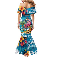 Hawaiian Flamingo Hibiscus Personalised Mermaid Dress Blue Summer Tropical Flowers LT9 - Polynesian Pride