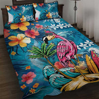 Hawaiian Flamingo Hibiscus Personalised Quilt Bed Set Blue Summer Tropical Flowers LT9 Blue - Polynesian Pride