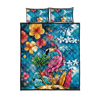 Hawaiian Flamingo Hibiscus Personalised Quilt Bed Set Blue Summer Tropical Flowers LT9 - Polynesian Pride