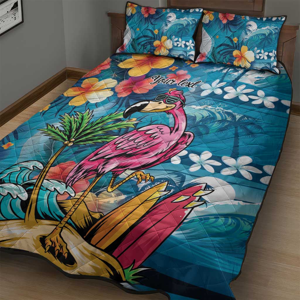 Hawaiian Flamingo Hibiscus Personalised Quilt Bed Set Blue Summer Tropical Flowers LT9 - Polynesian Pride