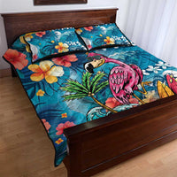 Hawaiian Flamingo Hibiscus Personalised Quilt Bed Set Blue Summer Tropical Flowers LT9 - Polynesian Pride
