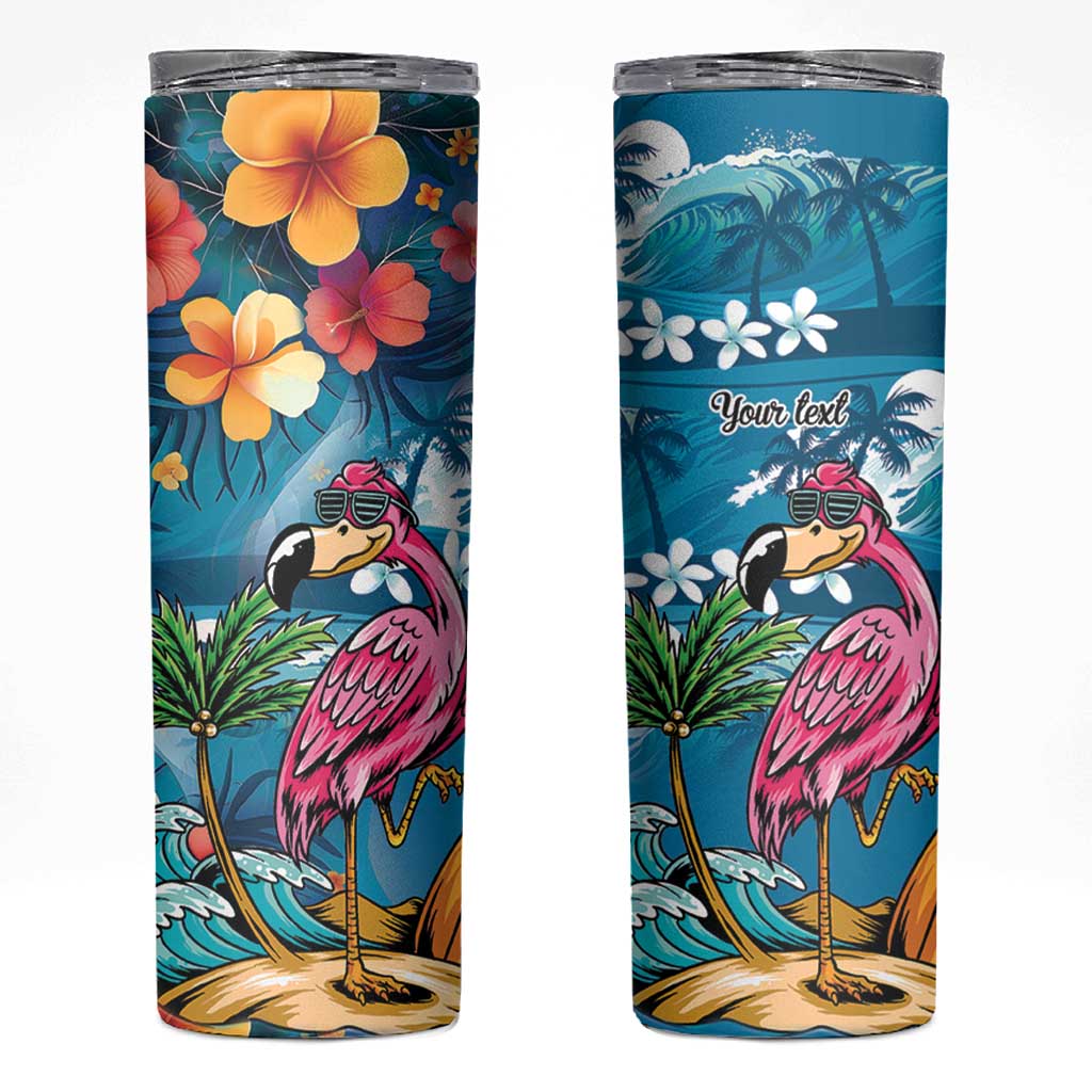 Hawaiian Flamingo Hibiscus Personalised Skinny Tumbler Blue Summer Tropical Flowers LT9 Blue - Polynesian Pride