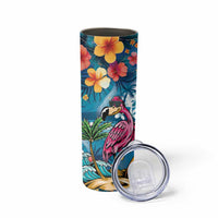 Hawaiian Flamingo Hibiscus Personalised Skinny Tumbler Blue Summer Tropical Flowers LT9 - Polynesian Pride
