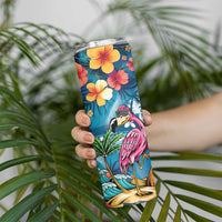 Hawaiian Flamingo Hibiscus Personalised Skinny Tumbler Blue Summer Tropical Flowers LT9 - Polynesian Pride