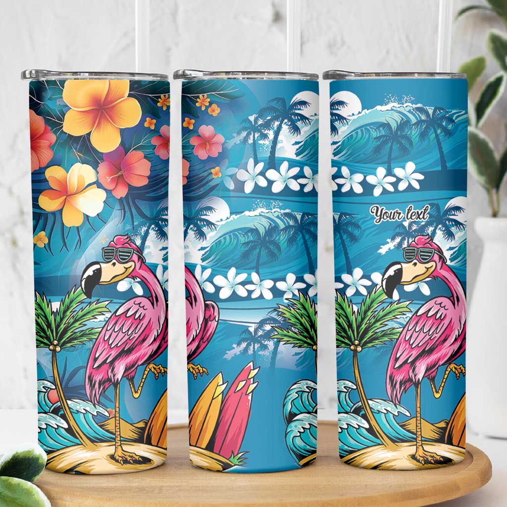 Hawaiian Flamingo Hibiscus Personalised Skinny Tumbler Blue Summer Tropical Flowers LT9 - Polynesian Pride