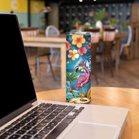 Hawaiian Flamingo Hibiscus Personalised Skinny Tumbler Blue Summer Tropical Flowers LT9 - Polynesian Pride