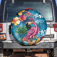 Hawaiian Flamingo Hibiscus Personalised Spare Tire Cover Blue Summer Tropical Flowers LT9 Blue - Polynesian Pride