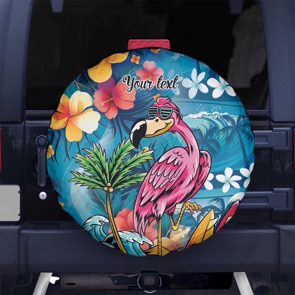 Hawaiian Flamingo Hibiscus Personalised Spare Tire Cover Blue Summer Tropical Flowers LT9 No hole Blue - Polynesian Pride