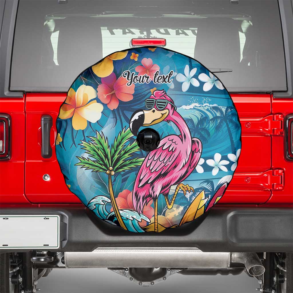Hawaiian Flamingo Hibiscus Personalised Spare Tire Cover Blue Summer Tropical Flowers LT9 - Polynesian Pride