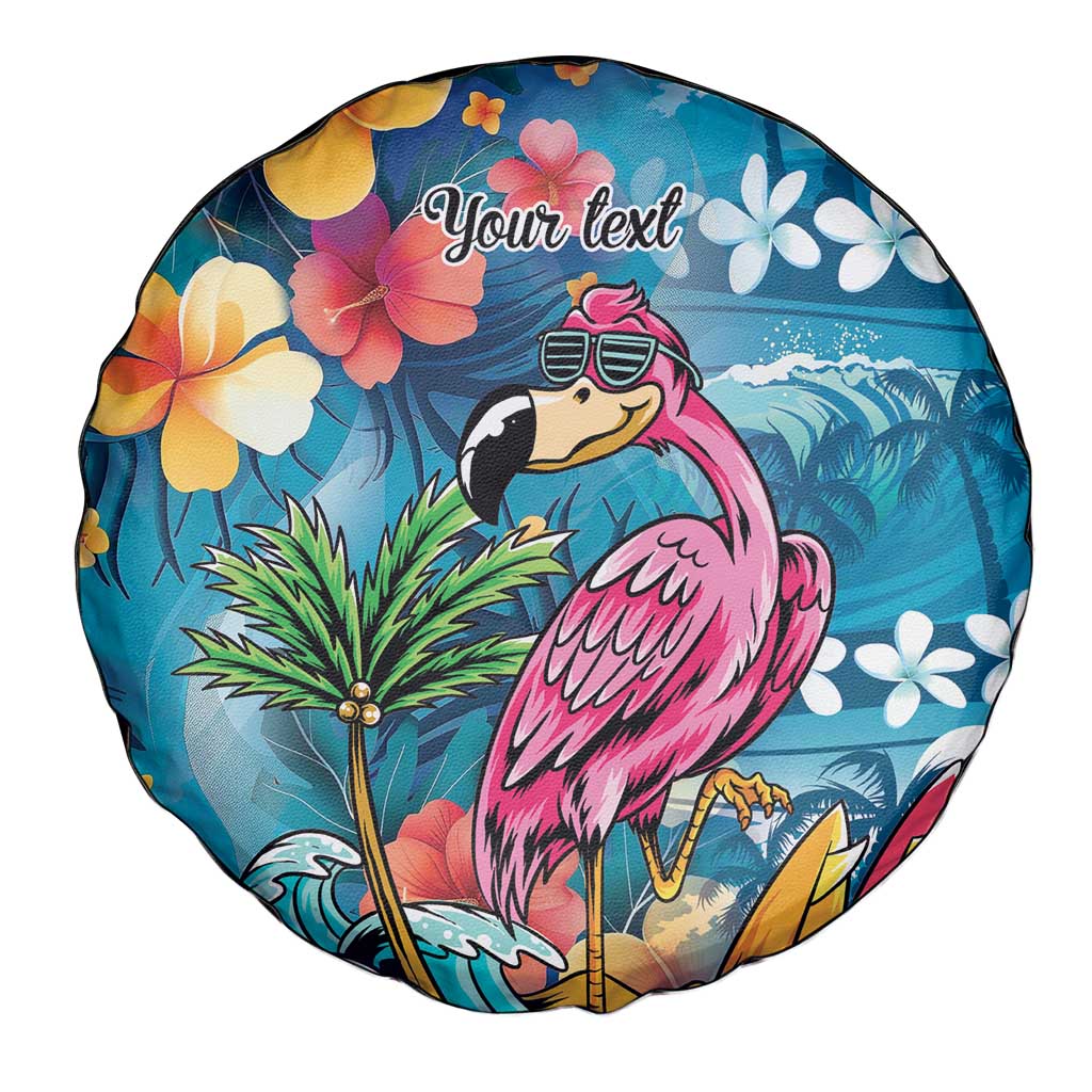 Hawaiian Flamingo Hibiscus Personalised Spare Tire Cover Blue Summer Tropical Flowers LT9 - Polynesian Pride