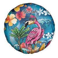 Hawaiian Flamingo Hibiscus Personalised Spare Tire Cover Blue Summer Tropical Flowers LT9 - Polynesian Pride
