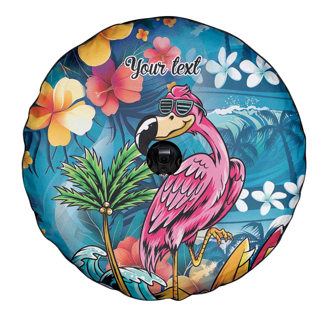 Hawaiian Flamingo Hibiscus Personalised Spare Tire Cover Blue Summer Tropical Flowers LT9 - Polynesian Pride