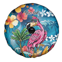 Hawaiian Flamingo Hibiscus Personalised Spare Tire Cover Blue Summer Tropical Flowers LT9 - Polynesian Pride