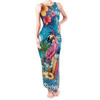 Hawaiian Flamingo Hibiscus Personalised Tank Maxi Dress Blue Summer Tropical Flowers LT9 Women Blue - Polynesian Pride