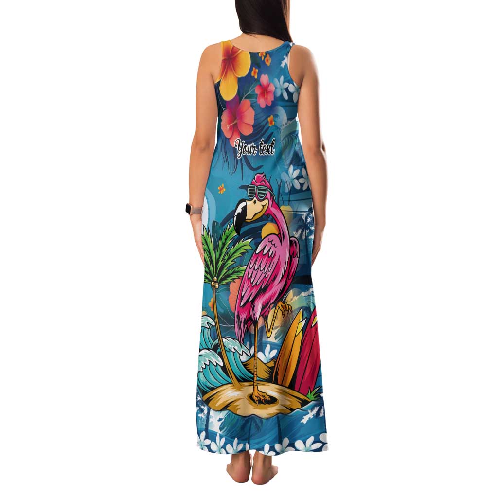 Hawaiian Flamingo Hibiscus Personalised Tank Maxi Dress Blue Summer Tropical Flowers LT9 - Polynesian Pride