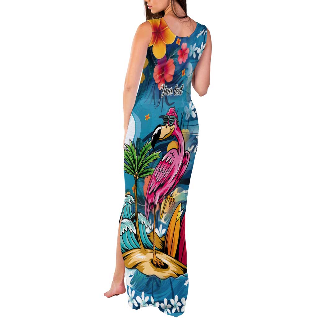 Hawaiian Flamingo Hibiscus Personalised Tank Maxi Dress Blue Summer Tropical Flowers LT9 - Polynesian Pride