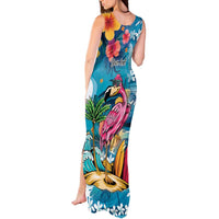 Hawaiian Flamingo Hibiscus Personalised Tank Maxi Dress Blue Summer Tropical Flowers LT9 - Polynesian Pride