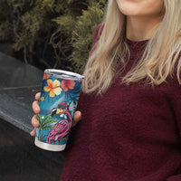 Hawaiian Flamingo Hibiscus Personalised Tumbler Cup Blue Summer Tropical Flowers - Polynesian Pride