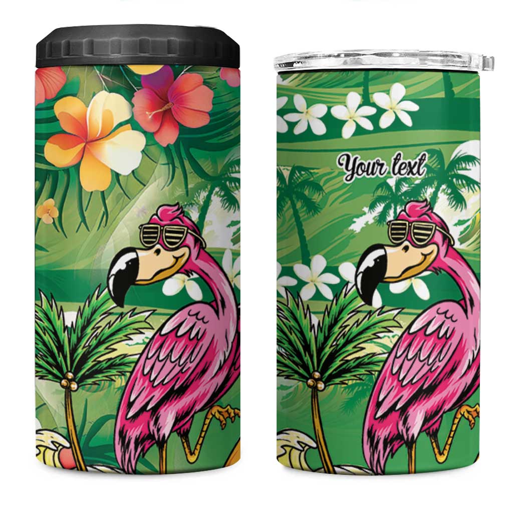 Hawaiian Flamingo Hibiscus Personalised 4 in 1 Can Cooler Tumbler Green Summer Tropical Flowers LT9 One Size: 16 oz Green - Polynesian Pride