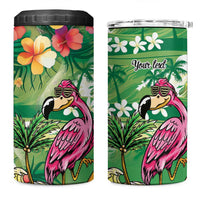 Hawaiian Flamingo Hibiscus Personalised 4 in 1 Can Cooler Tumbler Green Summer Tropical Flowers LT9 One Size: 16 oz Green - Polynesian Pride