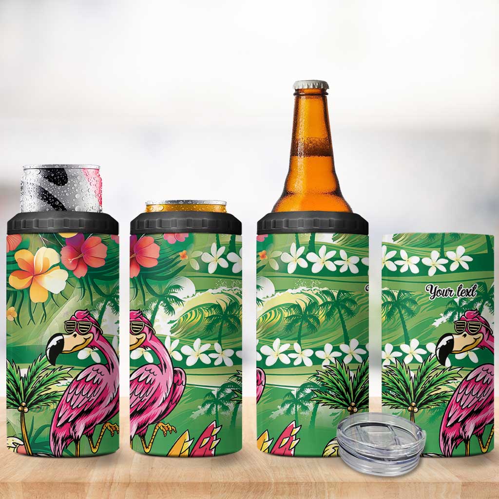Hawaiian Flamingo Hibiscus Personalised 4 in 1 Can Cooler Tumbler Green Summer Tropical Flowers LT9 - Polynesian Pride