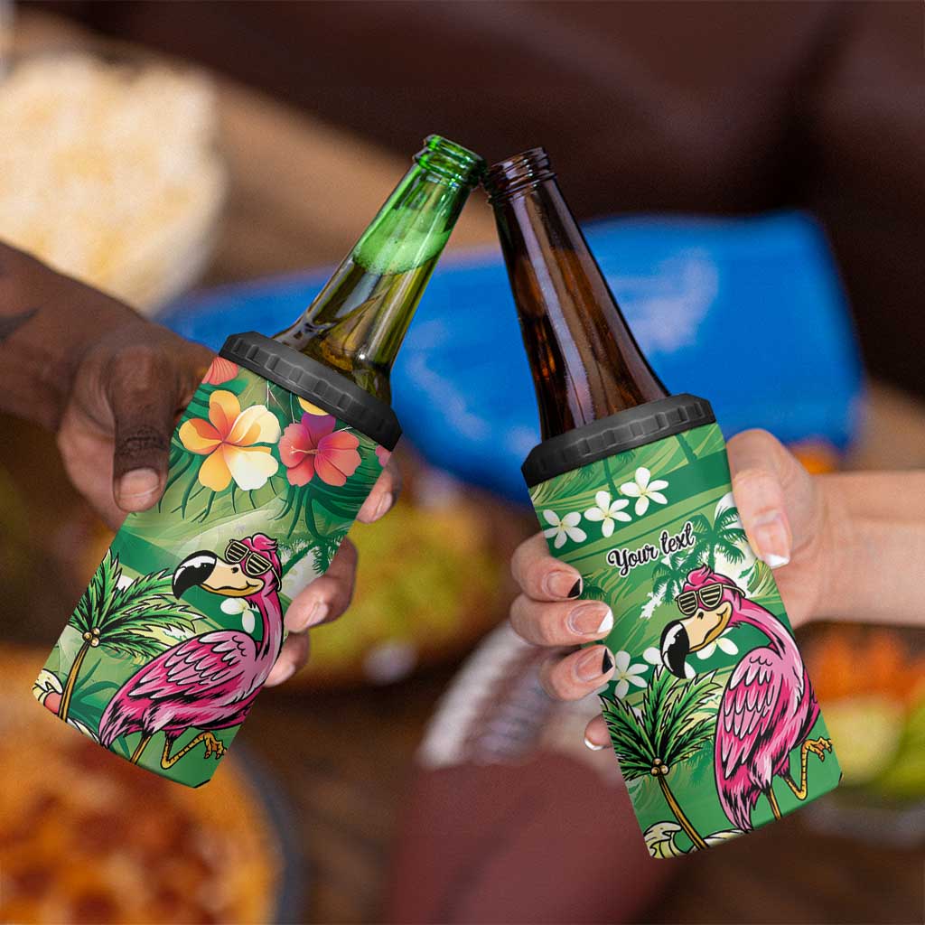Hawaiian Flamingo Hibiscus Personalised 4 in 1 Can Cooler Tumbler Green Summer Tropical Flowers LT9 - Polynesian Pride