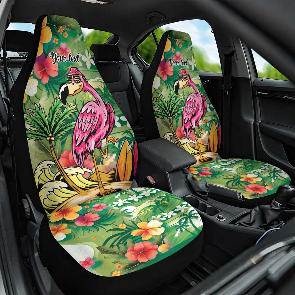 Hawaiian Flamingo Hibiscus Personalised Car Seat Cover Green Summer Tropical Flowers LT9 One Size Green - Polynesian Pride