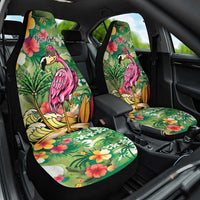 Hawaiian Flamingo Hibiscus Personalised Car Seat Cover Green Summer Tropical Flowers LT9 One Size Green - Polynesian Pride