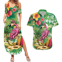 Hawaiian Flamingo Hibiscus Personalised Couples Matching Summer Maxi Dress and Hawaiian Shirt Green Summer Tropical Flowers LT9 Green - Polynesian Pride