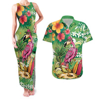 Hawaiian Flamingo Hibiscus Personalised Couples Matching Tank Maxi Dress and Hawaiian Shirt Green Summer Tropical Flowers LT9 Green - Polynesian Pride