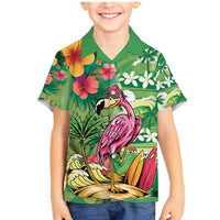 Hawaiian Flamingo Hibiscus Personalised Family Matching Mermaid Dress and Hawaiian Shirt Green Summer Tropical Flowers LT9 Son's Shirt Green - Polynesian Pride