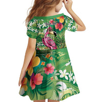 Hawaiian Flamingo Hibiscus Personalised Family Matching Off Shoulder Maxi Dress and Hawaiian Shirt Green Summer Tropical Flowers LT9 - Polynesian Pride