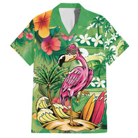 Hawaiian Flamingo Hibiscus Personalised Family Matching Off Shoulder Maxi Dress and Hawaiian Shirt Green Summer Tropical Flowers LT9 Dad's Shirt - Short Sleeve Green - Polynesian Pride