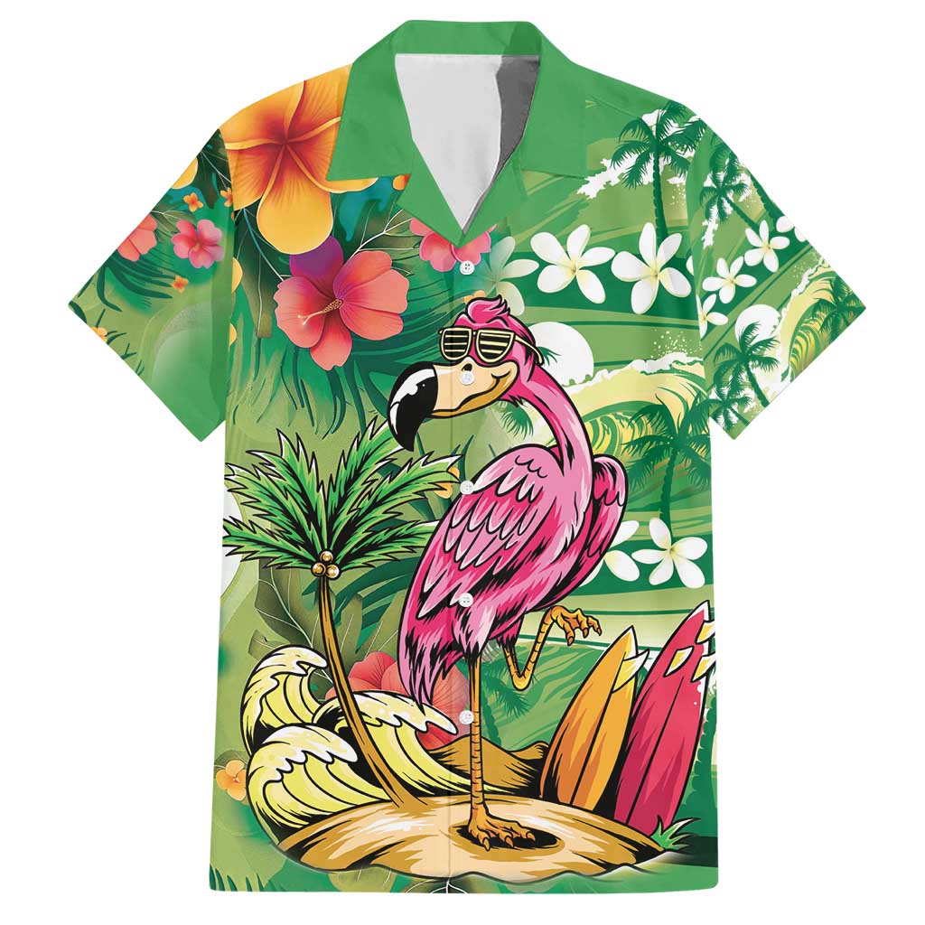 Hawaiian Flamingo Hibiscus Personalised Family Matching Short Sleeve Bodycon Dress and Hawaiian Shirt Green Summer Tropical Flowers LT9 Dad's Shirt - Short Sleeve Green - Polynesian Pride