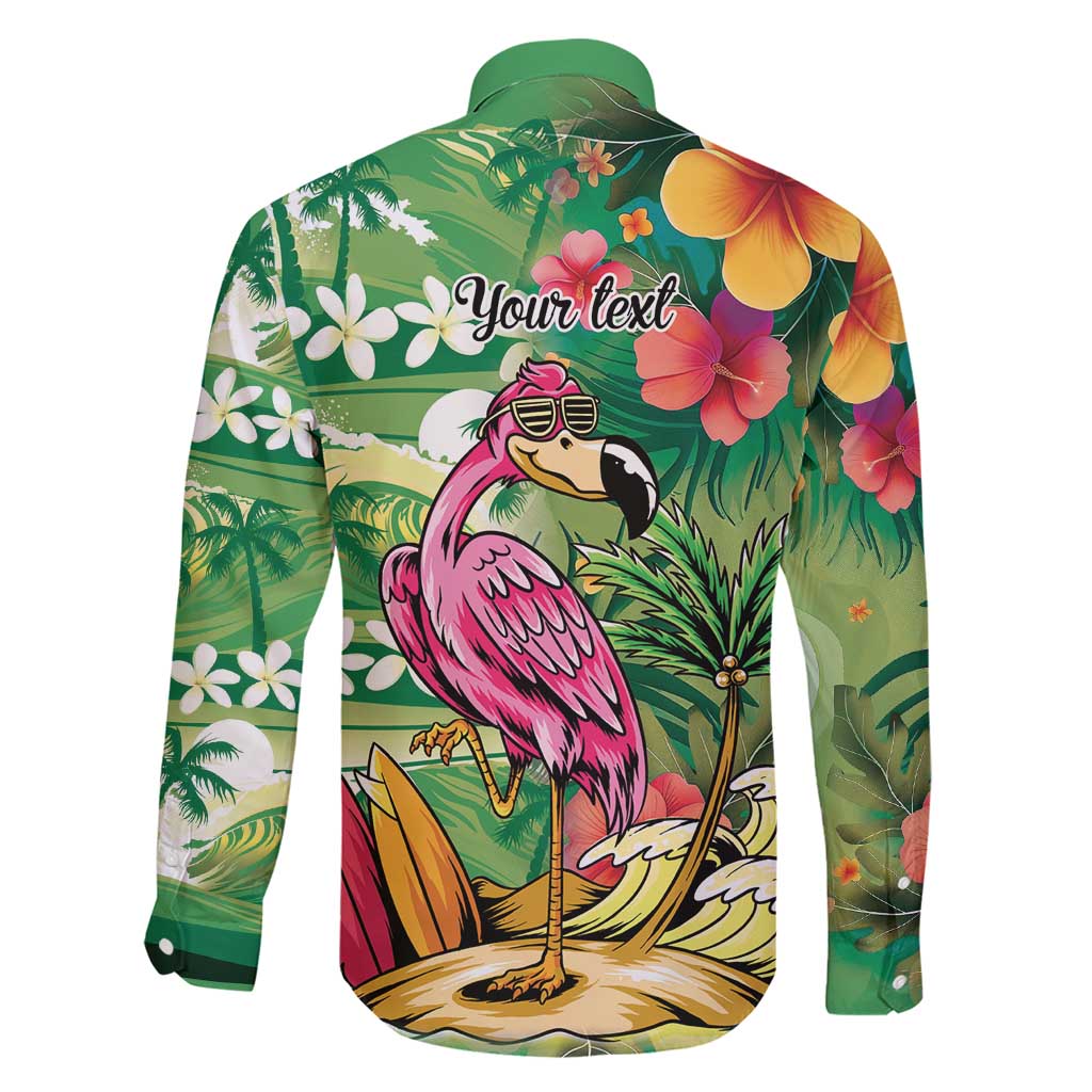 Hawaiian Flamingo Hibiscus Personalised Family Matching Short Sleeve Bodycon Dress and Hawaiian Shirt Green Summer Tropical Flowers LT9 - Polynesian Pride