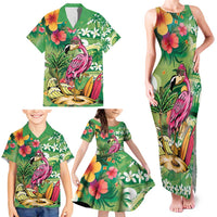 Hawaiian Flamingo Hibiscus Personalised Family Matching Tank Maxi Dress and Hawaiian Shirt Green Summer Tropical Flowers LT9 - Polynesian Pride