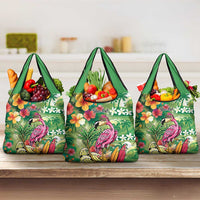 Hawaiian Flamingo Hibiscus Personalised Grocery Bag Green Summer Tropical Flowers - Polynesian Pride