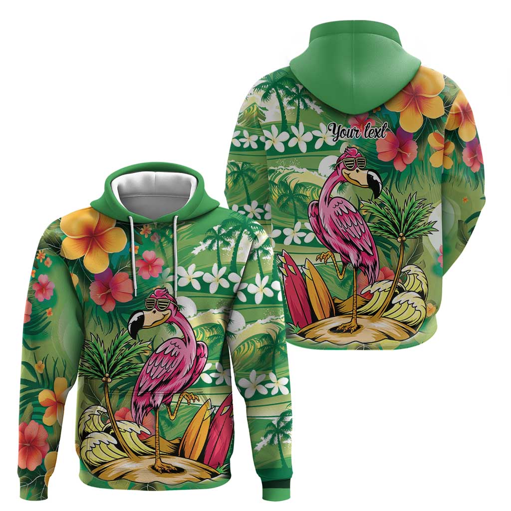 Hawaiian Flamingo Hibiscus Personalised Hoodie Green Summer Tropical Flowers LT9 - Polynesian Pride