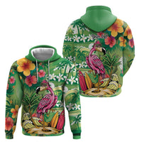 Hawaiian Flamingo Hibiscus Personalised Hoodie Green Summer Tropical Flowers LT9 - Polynesian Pride