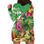 Hawaiian Flamingo Hibiscus Personalised Hoodie Dress Green Summer Tropical Flowers - Polynesian Pride