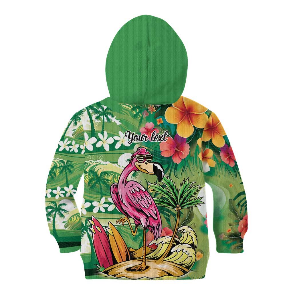 Hawaiian Flamingo Hibiscus Personalised Kid Hoodie Green Summer Tropical Flowers LT9 - Polynesian Pride