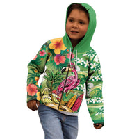 Hawaiian Flamingo Hibiscus Personalised Kid Hoodie Green Summer Tropical Flowers LT9 - Polynesian Pride