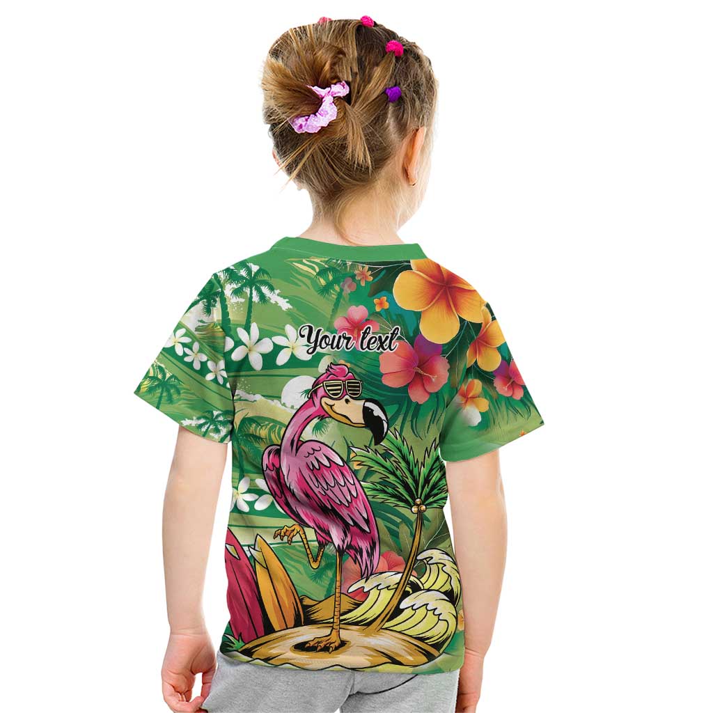 Hawaiian Flamingo Hibiscus Personalised Kid T Shirt Green Summer Tropical Flowers LT9 - Polynesian Pride