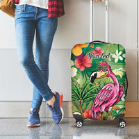 Hawaiian Flamingo Hibiscus Personalised Luggage Cover Green Summer Tropical Flowers LT9 - Polynesian Pride