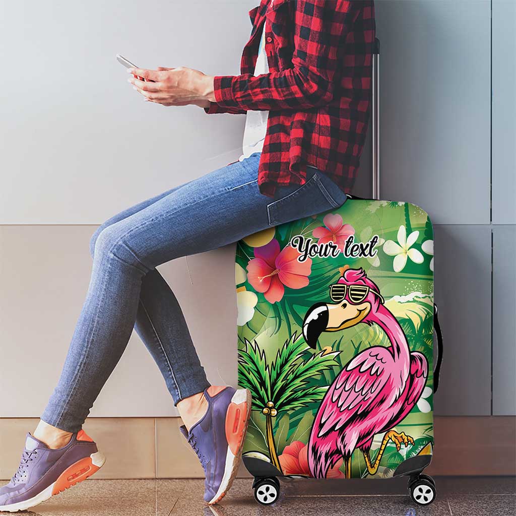 Hawaiian Flamingo Hibiscus Personalised Luggage Cover Green Summer Tropical Flowers LT9 - Polynesian Pride