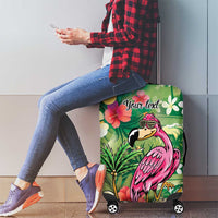 Hawaiian Flamingo Hibiscus Personalised Luggage Cover Green Summer Tropical Flowers LT9 - Polynesian Pride